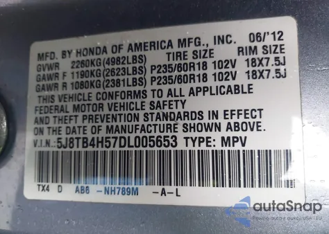 2013 Acura Rdx from USA, damaged, VIN 5J8TB4H57DL005653
